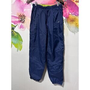 VINTAGE Nike Women Activewear Lined Track Pants Med Blue Windbreaker Drawstring